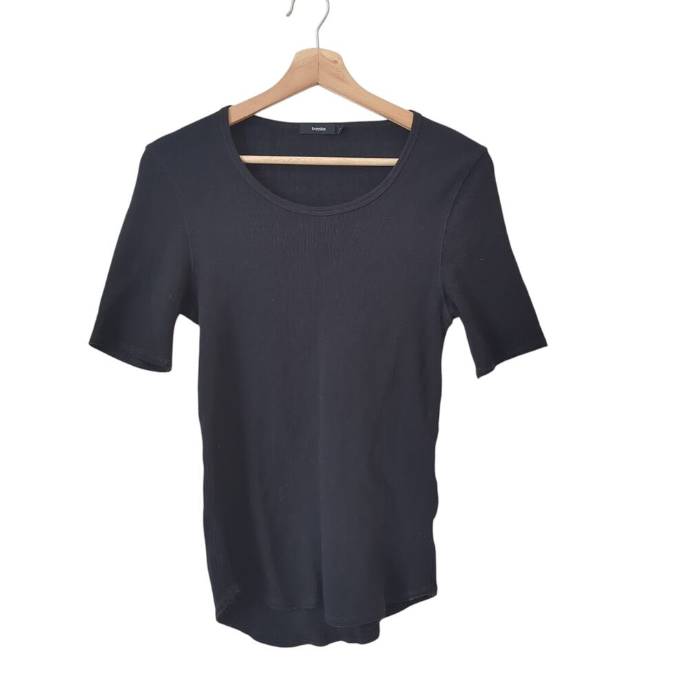 Bassike Top Womens AU 2 US S Black Ribbed Basic Capsule Elevated Quality Cotton